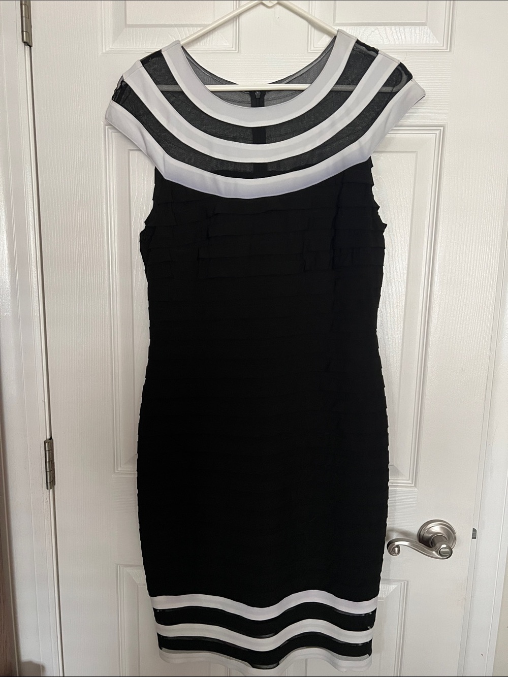 Adrianna Papell Black and White Midi Sheath Dress